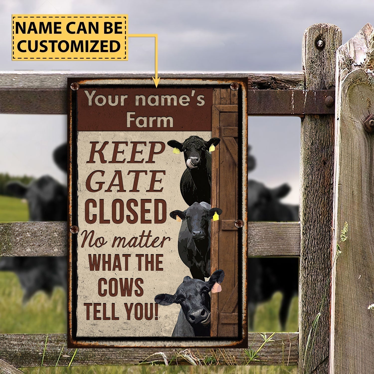 Customized Name BLACK ANGUS CATTLE LOVERS KEEP GATE CLOSED All Printed 3D Metal Sign