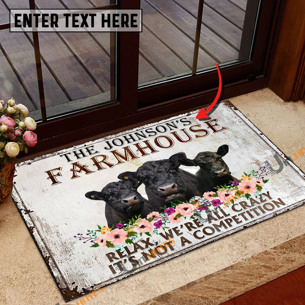 Belted Galloway Relax Cattle Farm Personalized Name Doormat