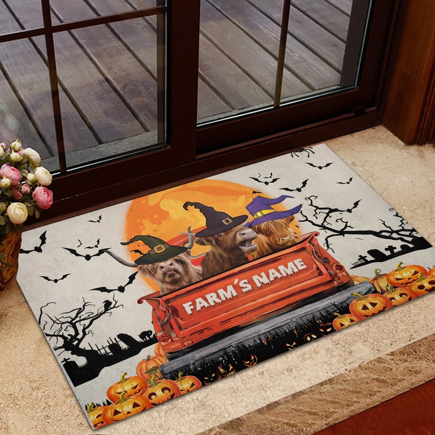 Highland Custom Farm Name Halloween Doormat