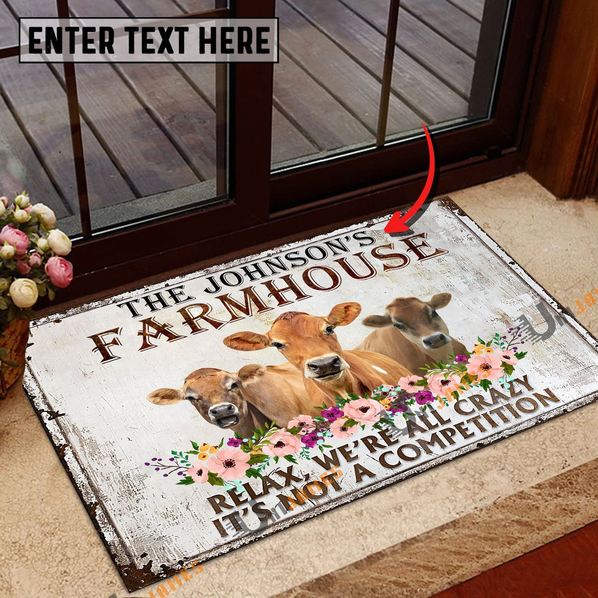 Jersey Relax Cattle Farm Personalized Name Doormat