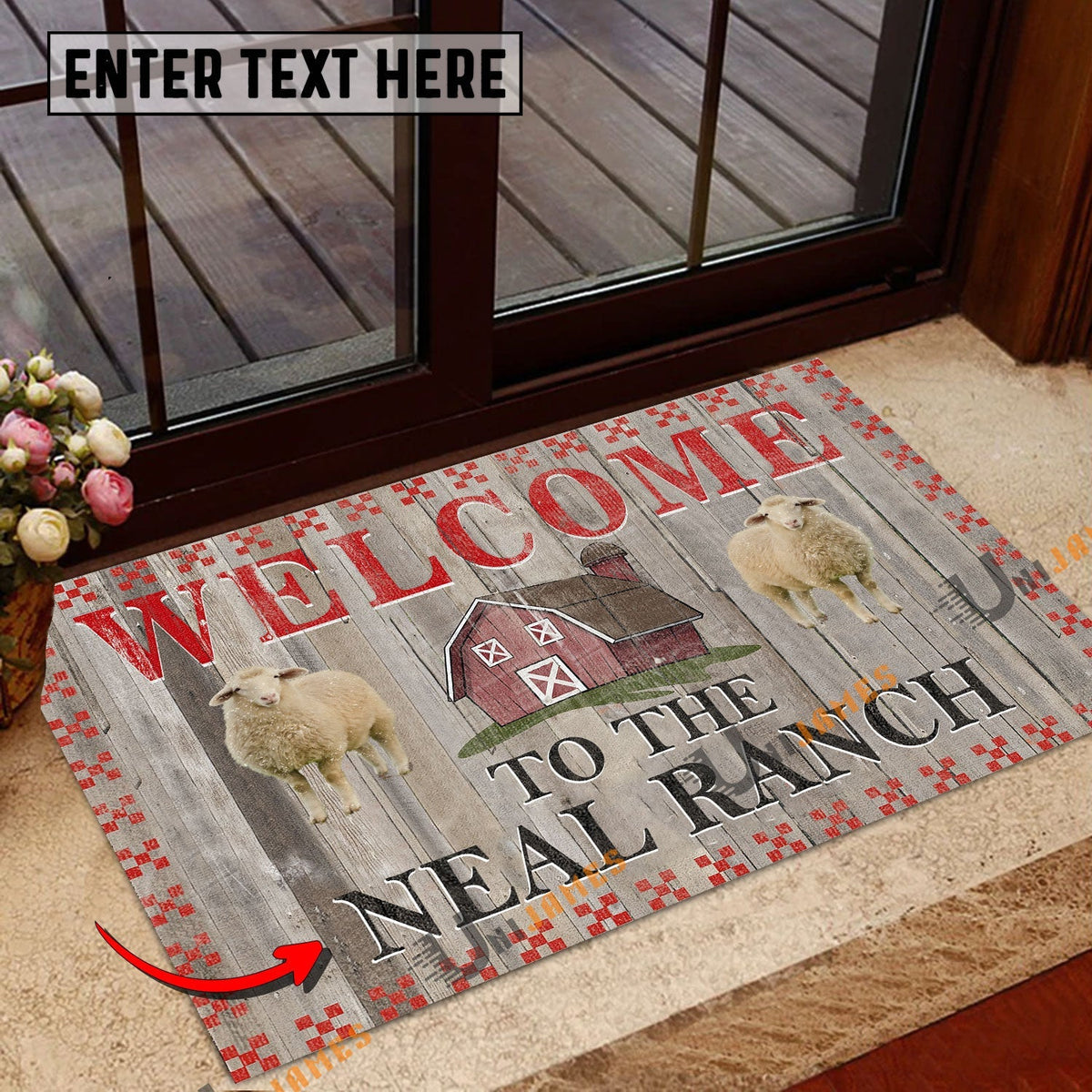Sheep Welcome To The Farmhouse Custom Name Doormat