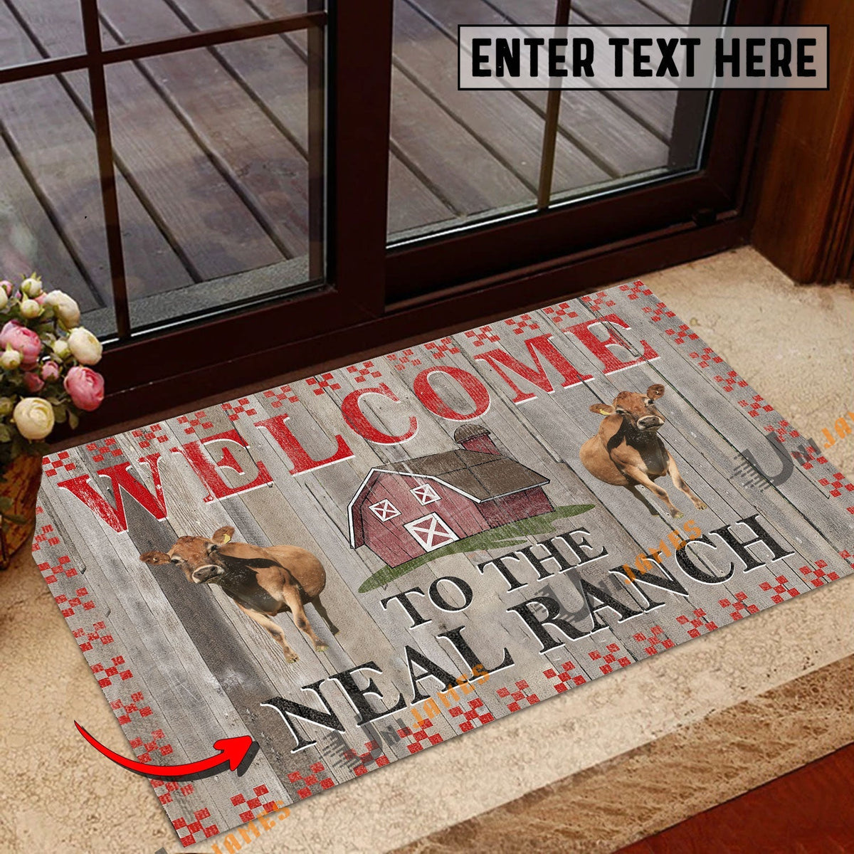 Jersey Welcome To The Farmhouse Custom Name Doormat