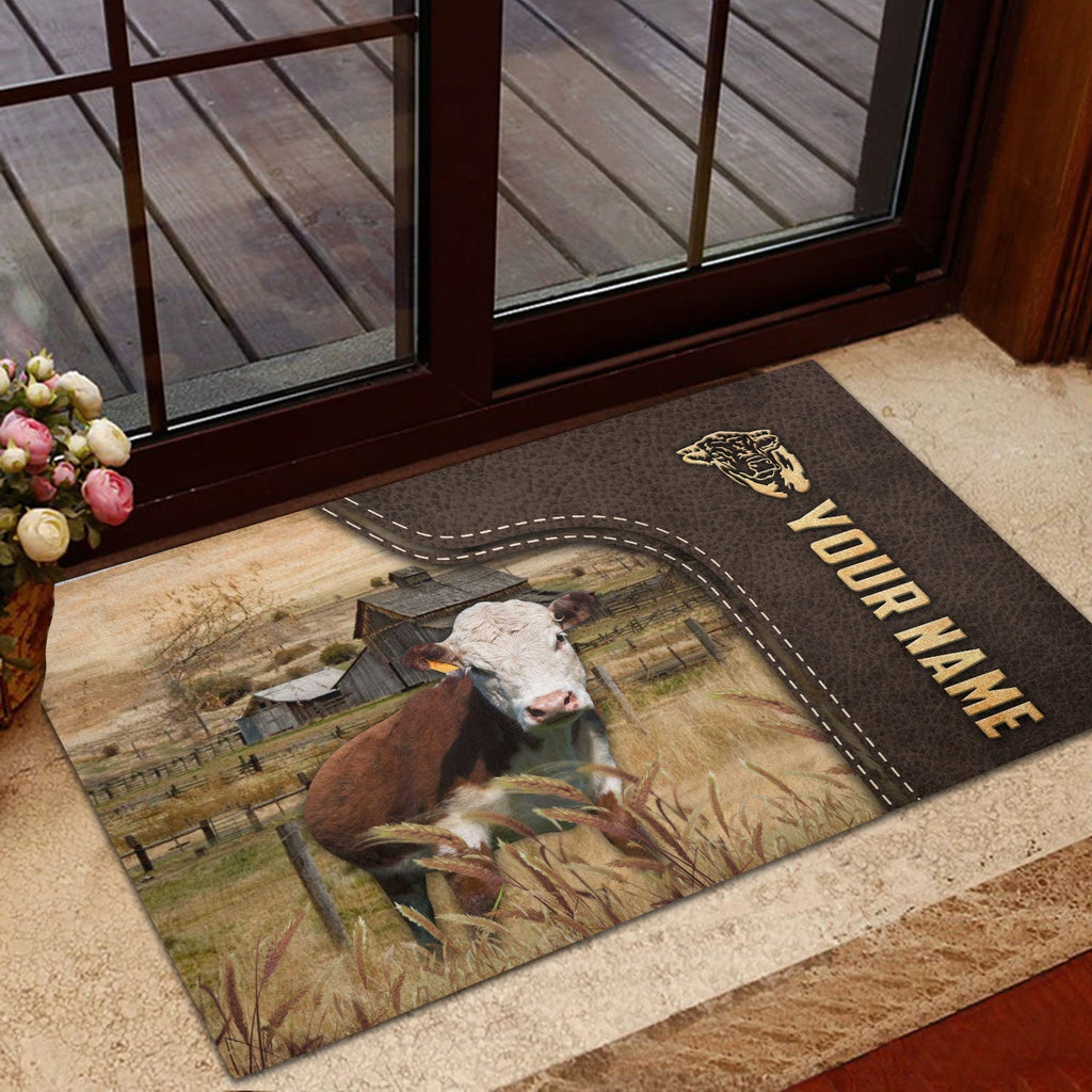 Hereford Custom Name Leather Pattern Doormat