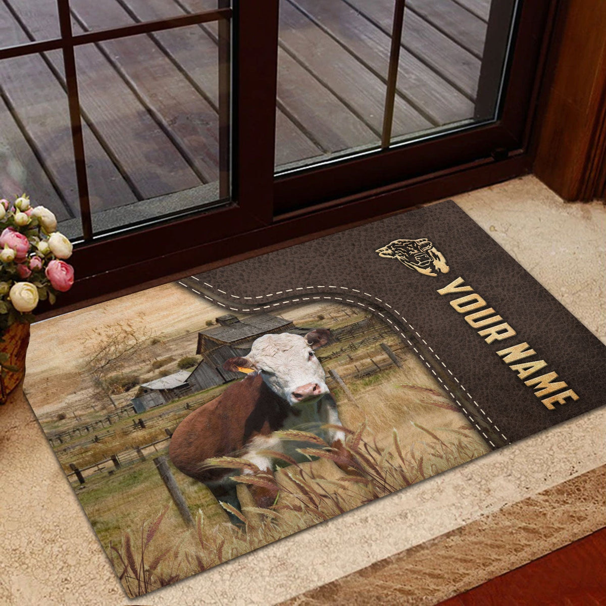 Hereford Custom Name Leather Pattern Doormat