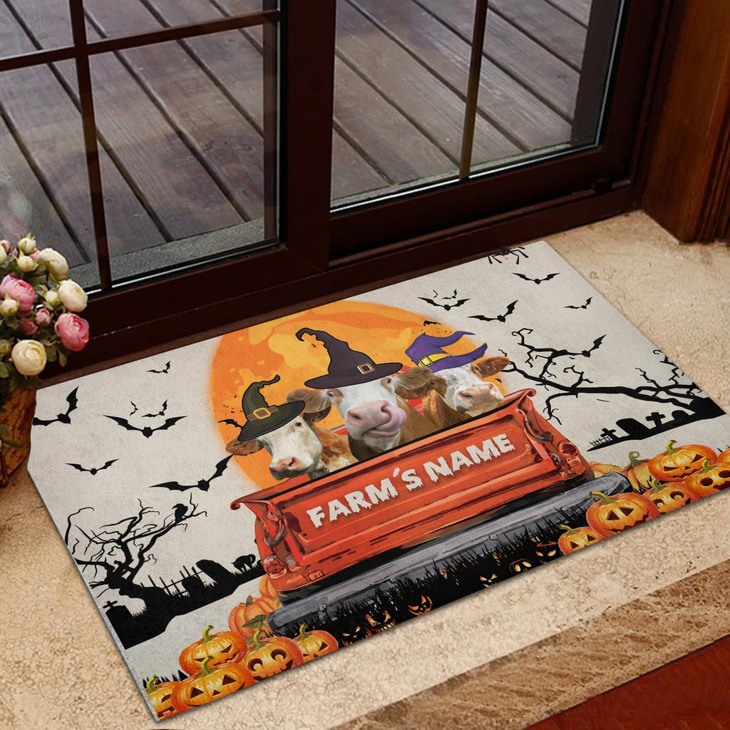 Simmental Custom Farm Name Halloween Doormat