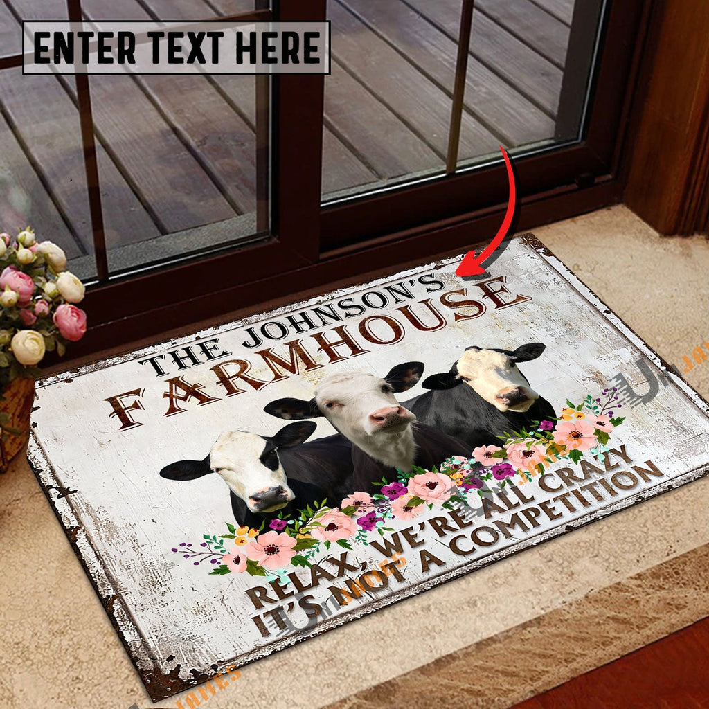 Black Baldy Relax Cattle Farm Personalized Name Doormat