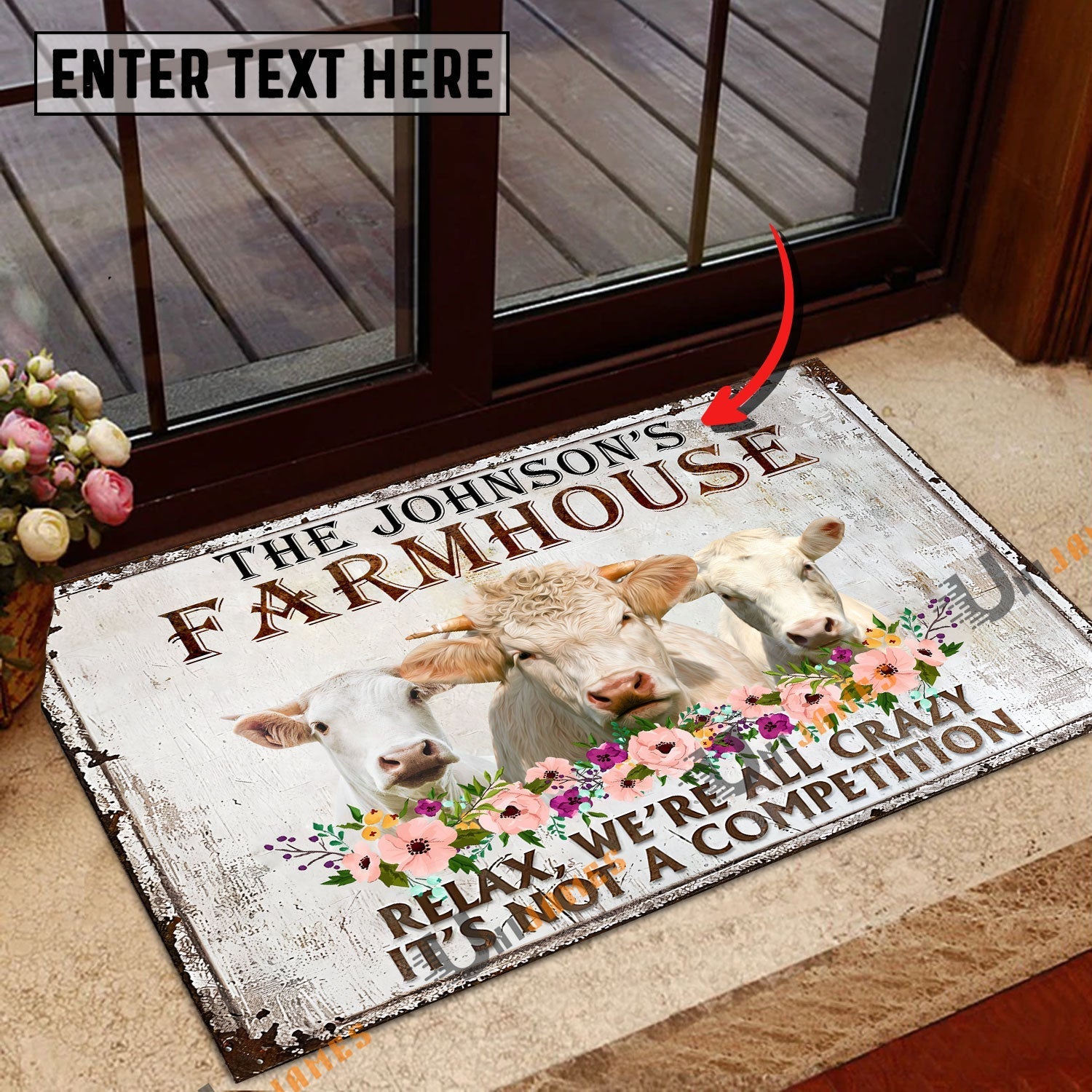 Charolais Relax Cattle Farm Personalized Name Doormat