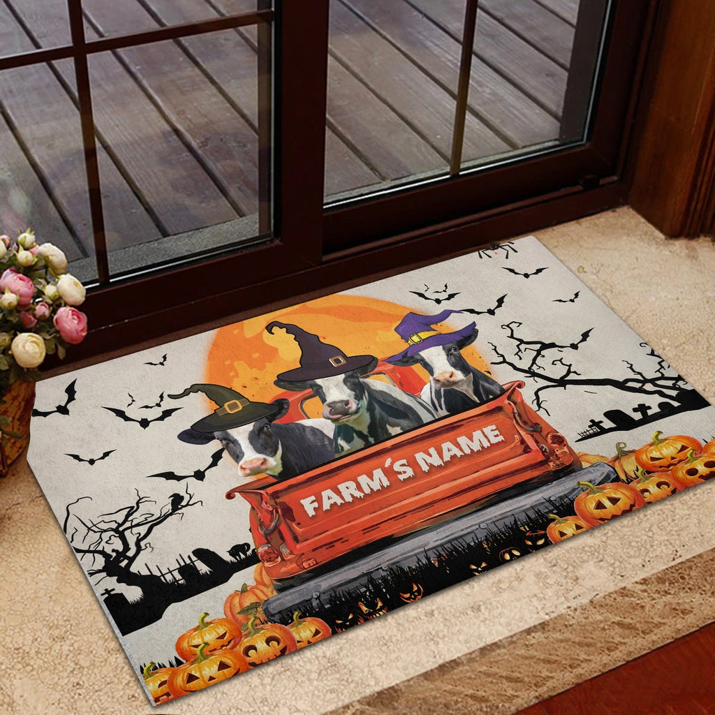 Holstein Custom Farm Name Halloween Doormat