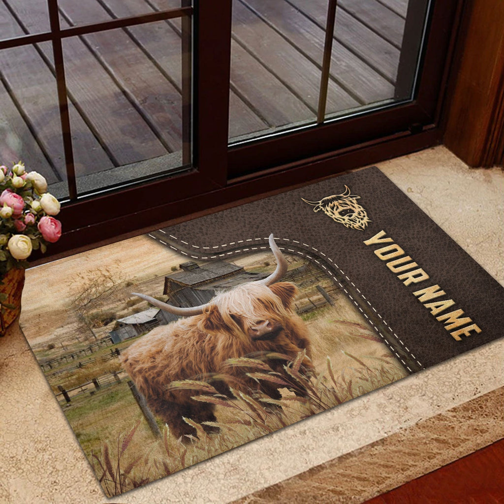 Highland Custom Name Leather Pattern Doormat