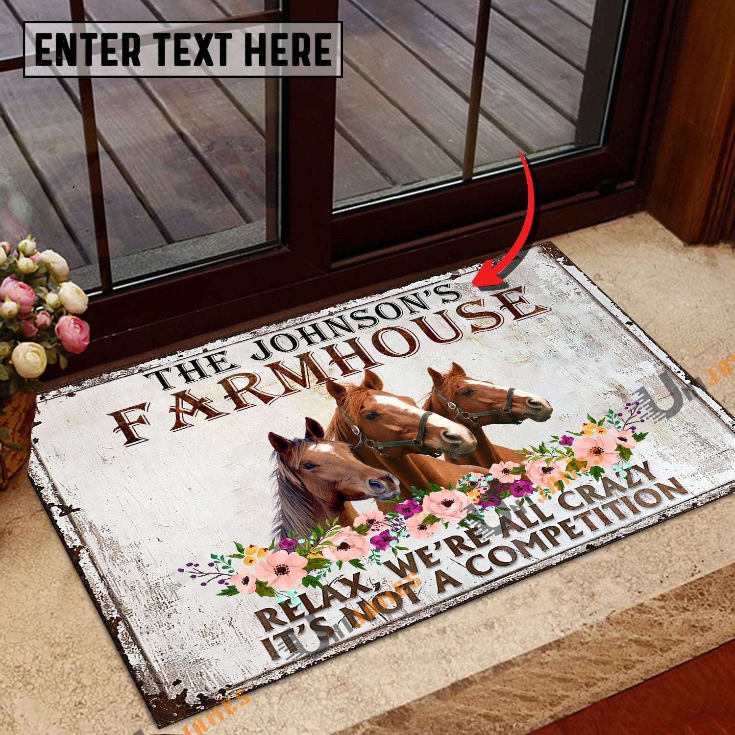 Horse Relax Cattle Farm Personalized Name Doormat