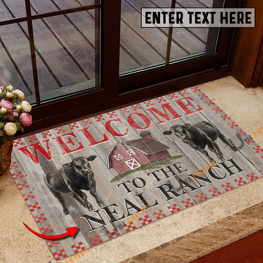 Black Angus Welcome To The Farmhouse Custom Name Doormat