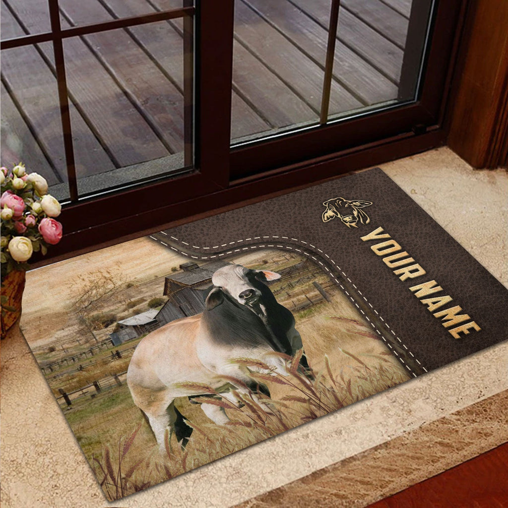 Brahman Custom Name Leather Pattern Doormat