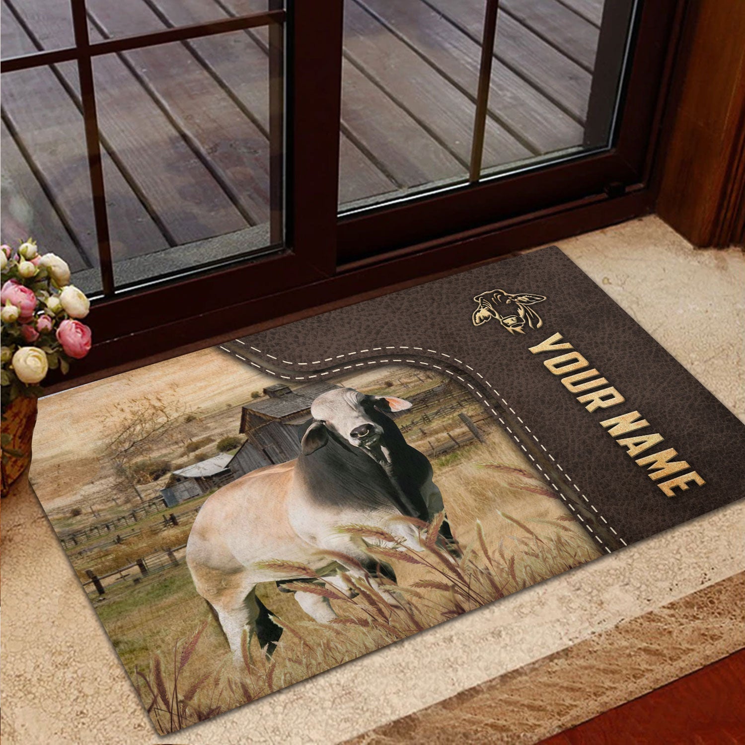 Brahman Custom Name Leather Pattern Doormat