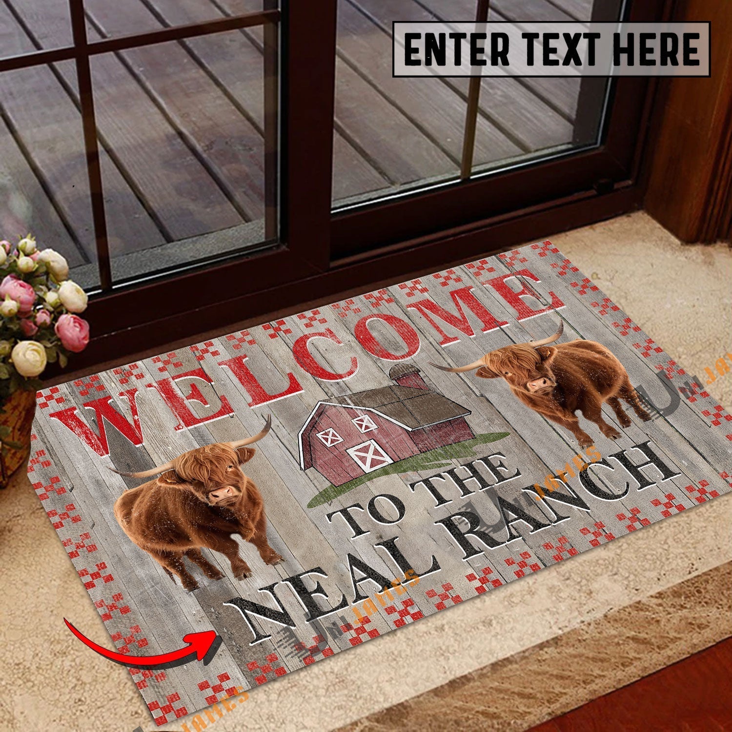Highland Welcome To The Farmhouse Custom Name Doormat