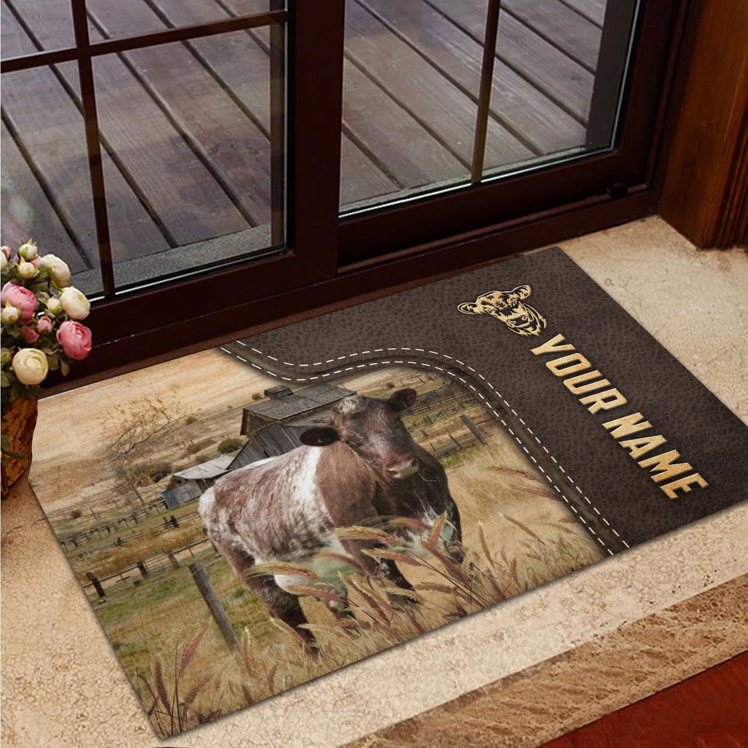 Shorthorn Custom Name Leather Pattern Doormat