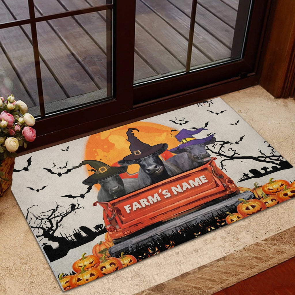 Black Angus Custom Farm Name Halloween Doormat