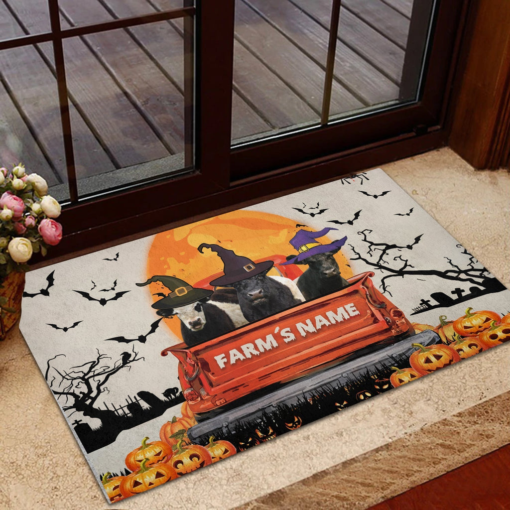 Belted Galloway Custom Farm Name Halloween Doormat