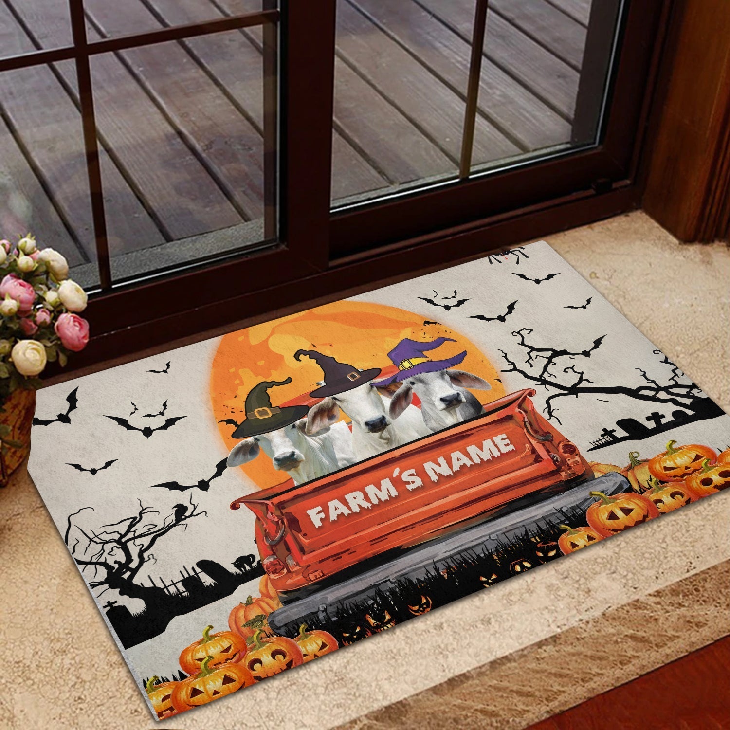 Brahman Custom Farm Name Halloween Doormat