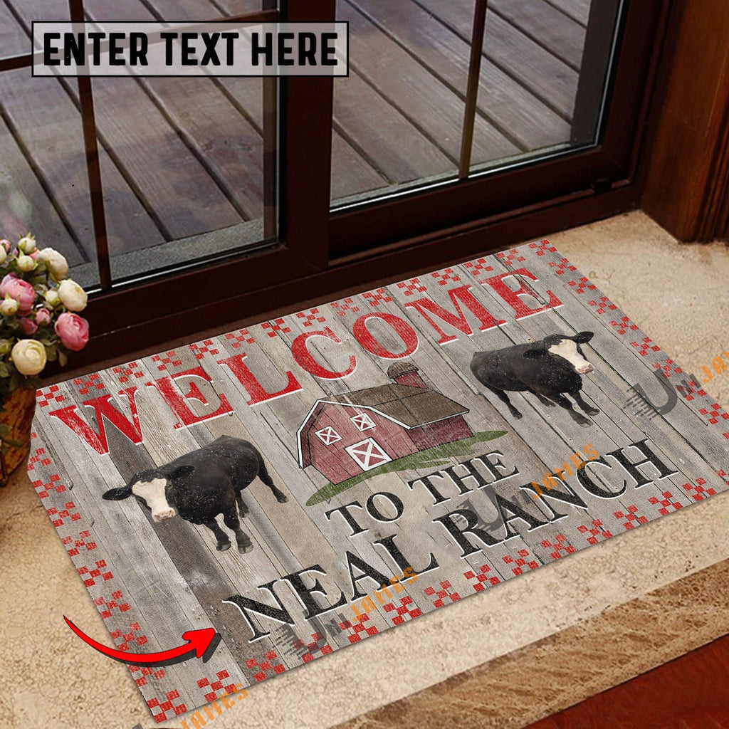 Black Baldy Welcome To The Farmhouse Custom Name Doormat