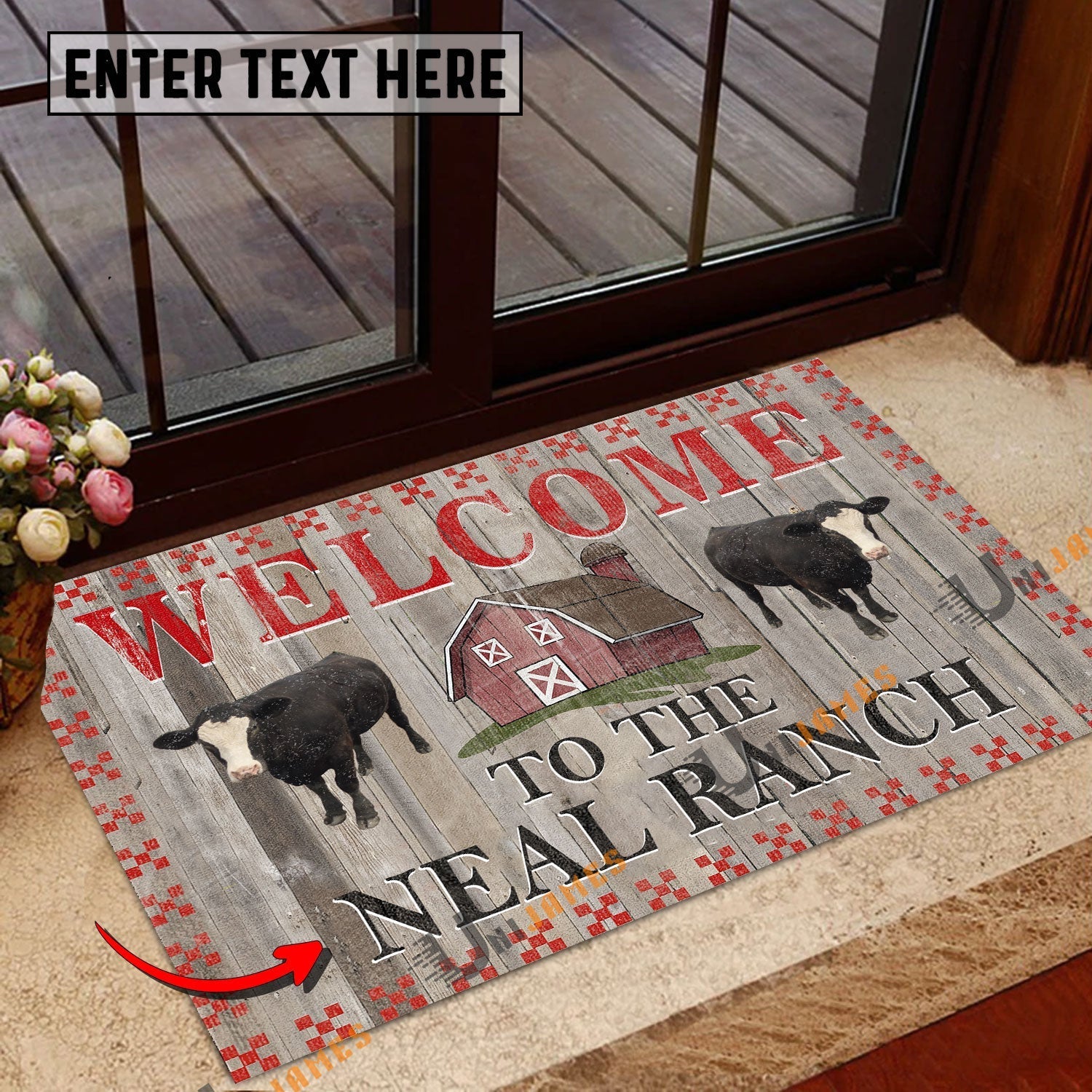 Black Baldy Welcome To The Farmhouse Custom Name Doormat