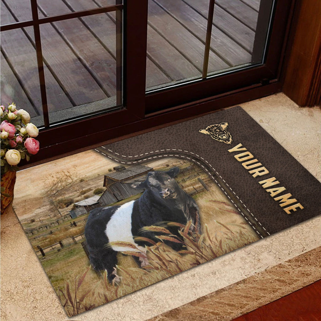 Belted Galloway Custom Name Leather Pattern Doormat
