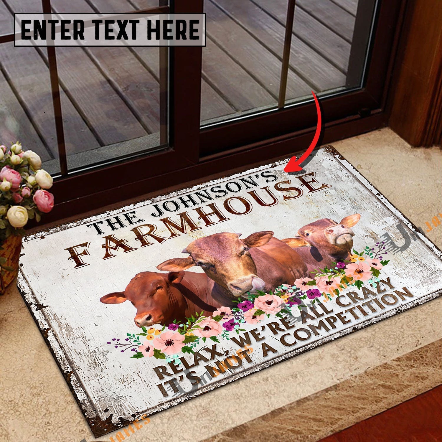 Beefmaster Relax Cattle Farm Personalized Name Doormat