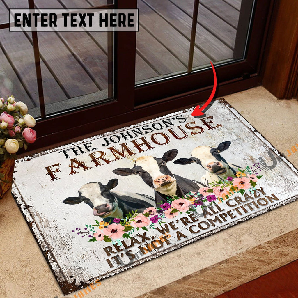 Holstein Relax Cattle Farm Personalized Name Doormat