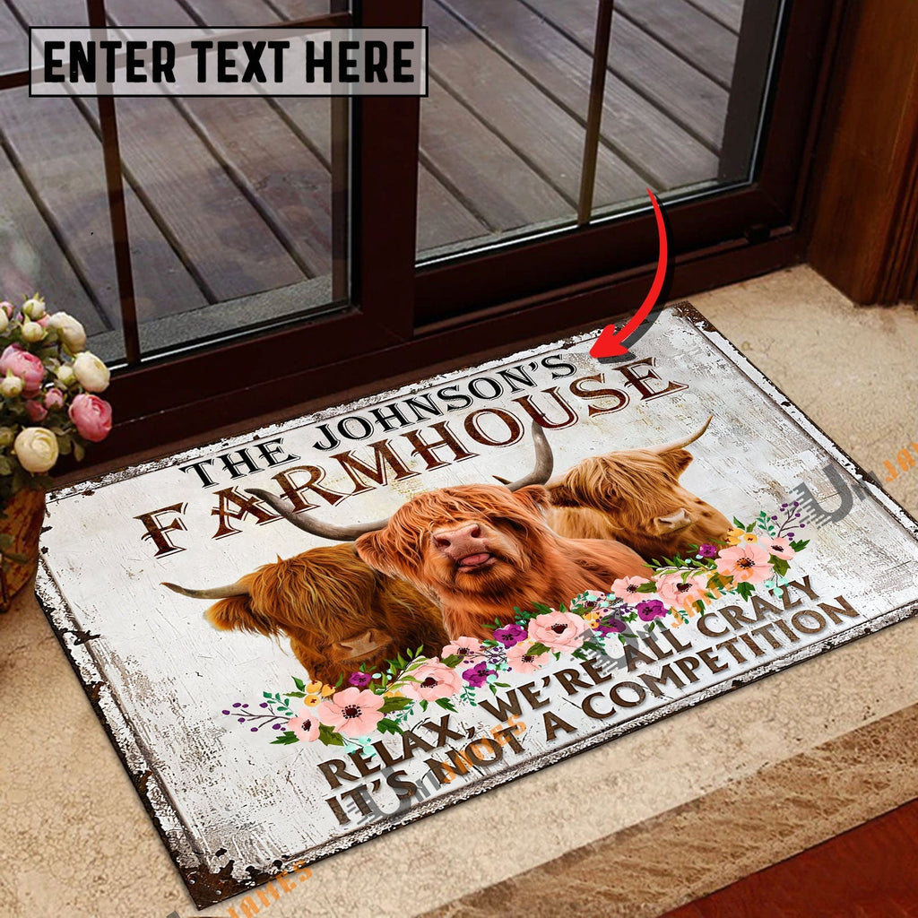 Highland Relax Cattle Farm Personalized Name Doormat