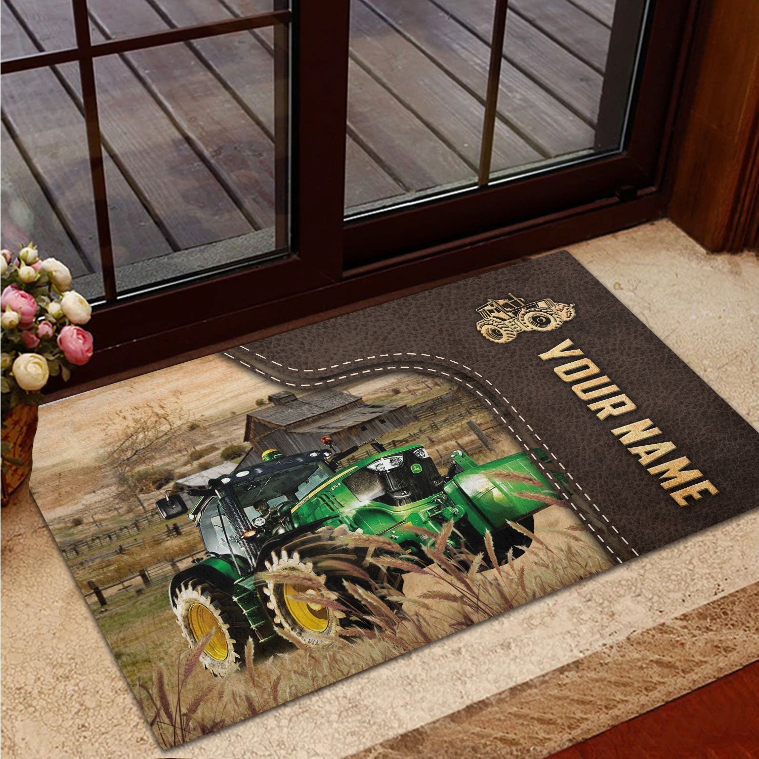 Tractor Custom Name Leather Pattern Doormat