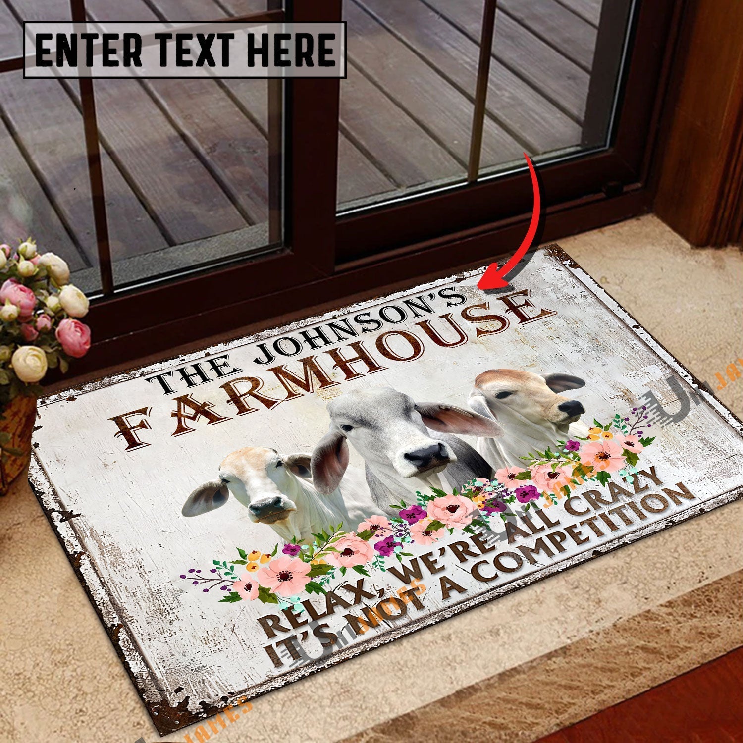 Brahman Relax Cattle Farm Personalized Name Doormat
