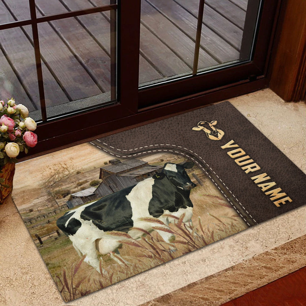 Holstein Custom Name Leather Pattern Doormat