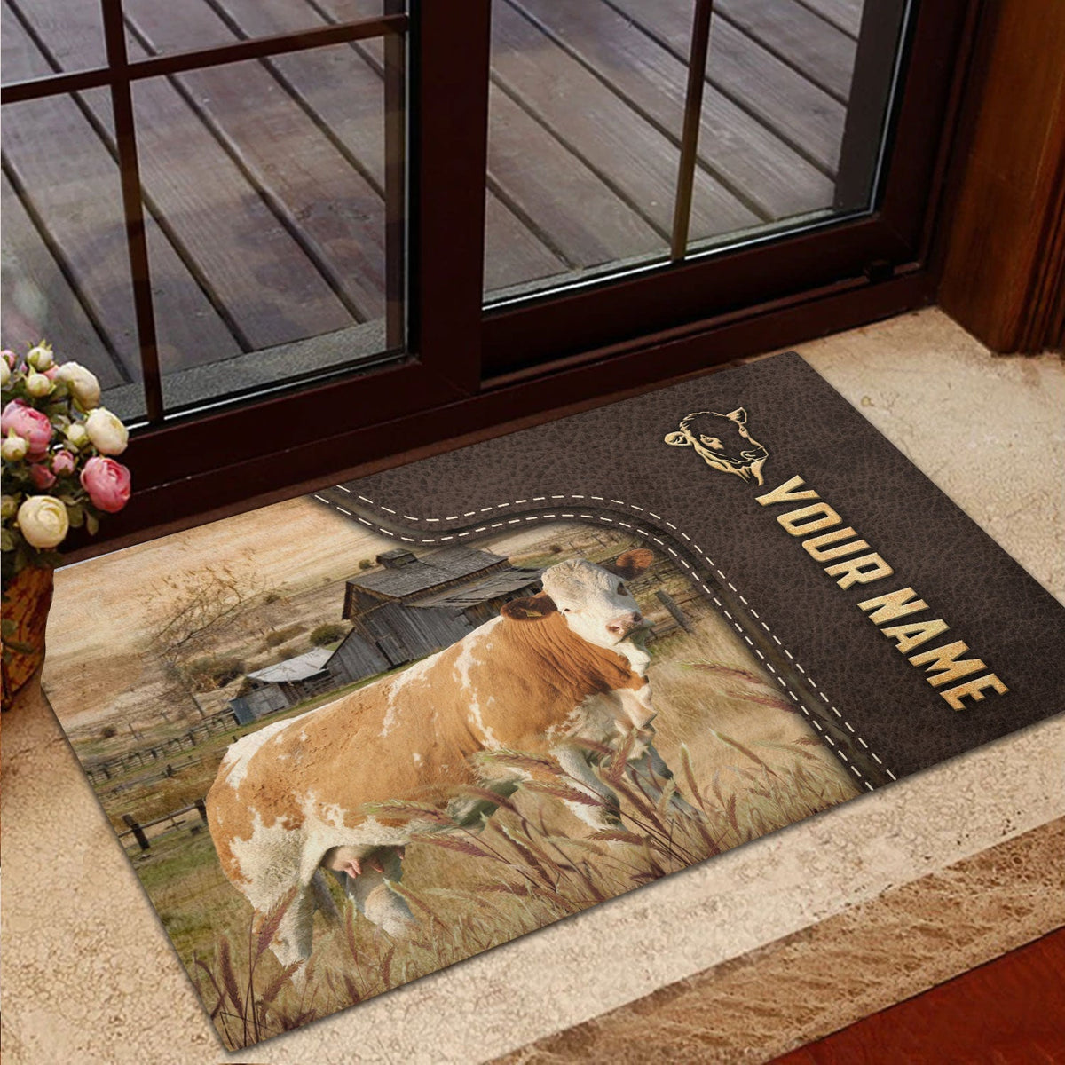 Simmental Custom Name Leather Pattern Doormat