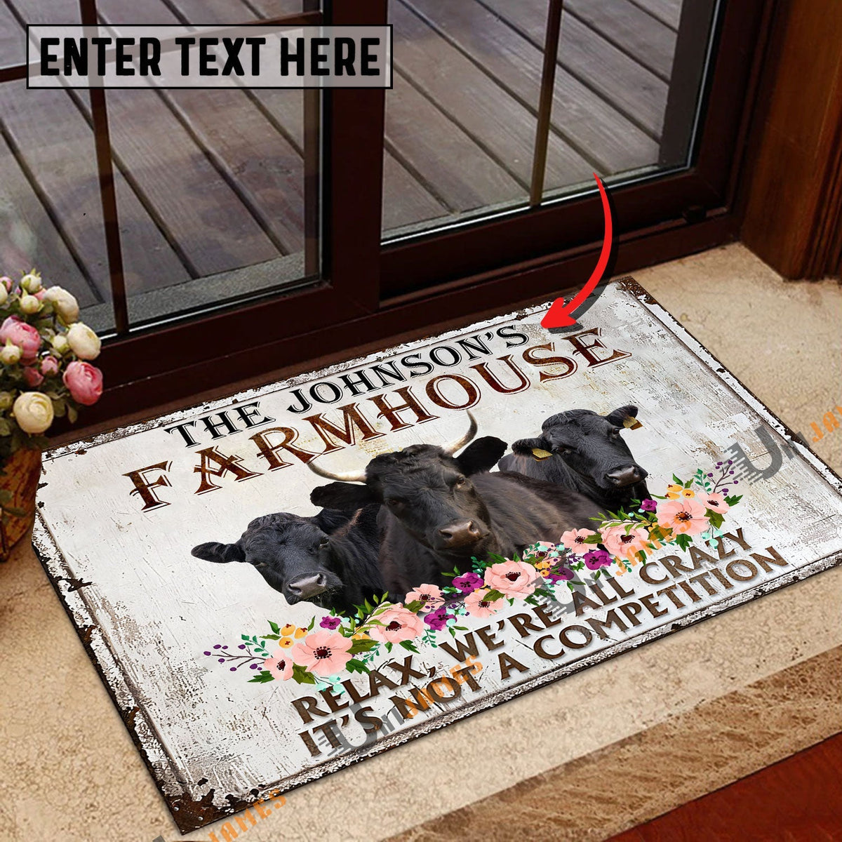 Dexter Relax Cattle Farm Personalized Name Doormat
