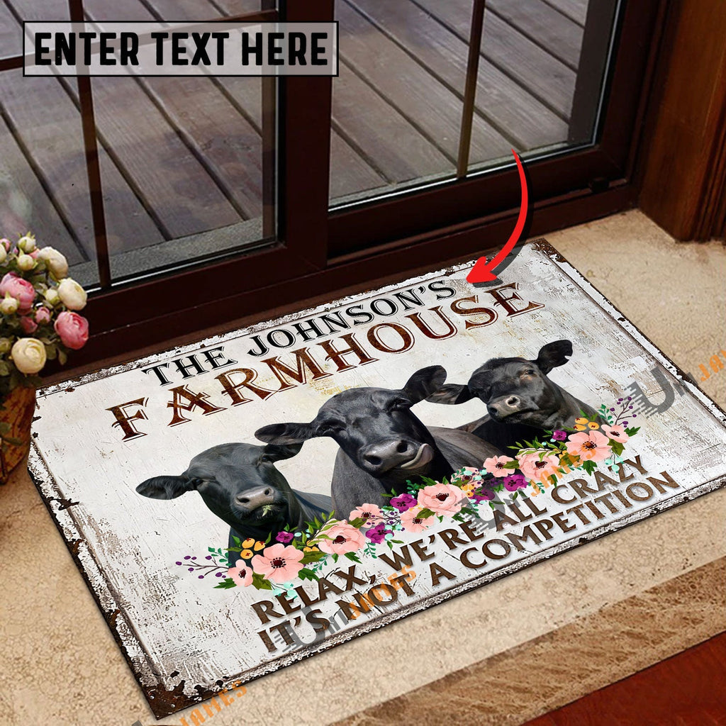 Black Angus Relax Cattle Farm Personalized Name Doormat