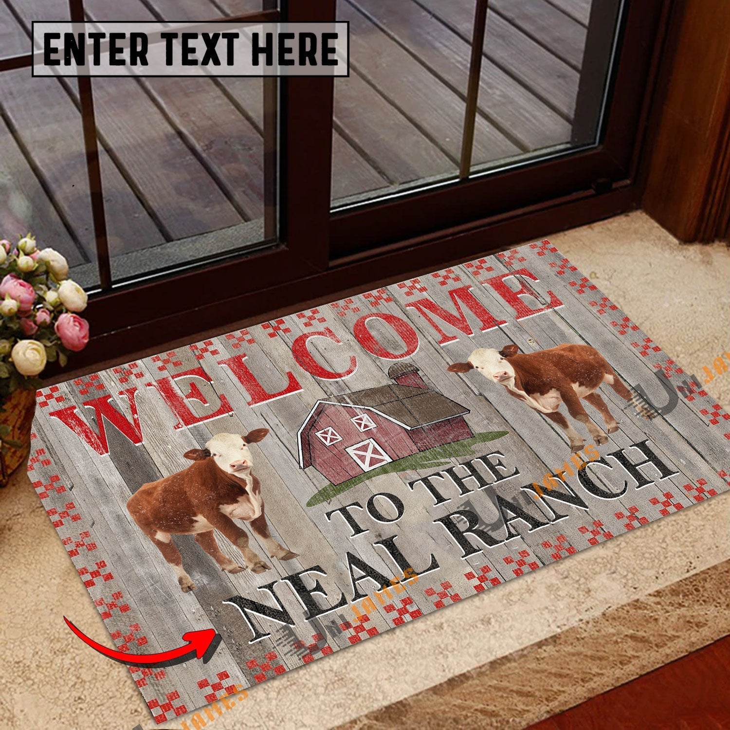 Hereford Welcome To The Farmhouse Custom Name Doormat