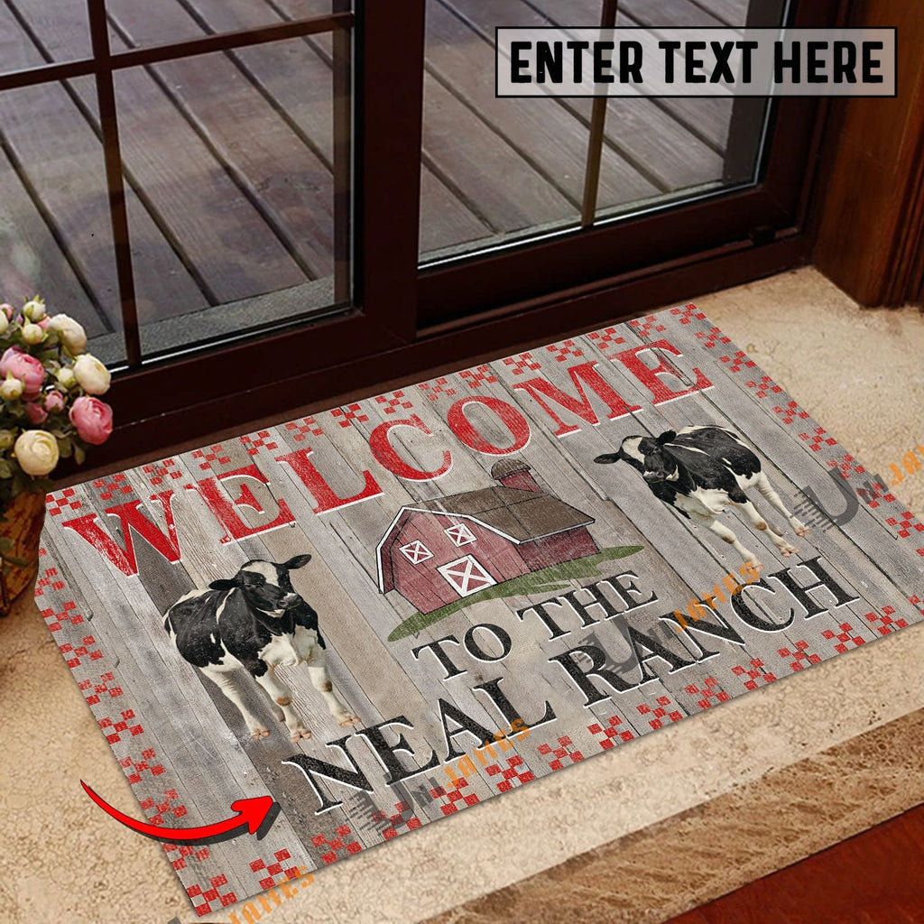 Holstein Welcome To The Farmhouse Custom Name Doormat