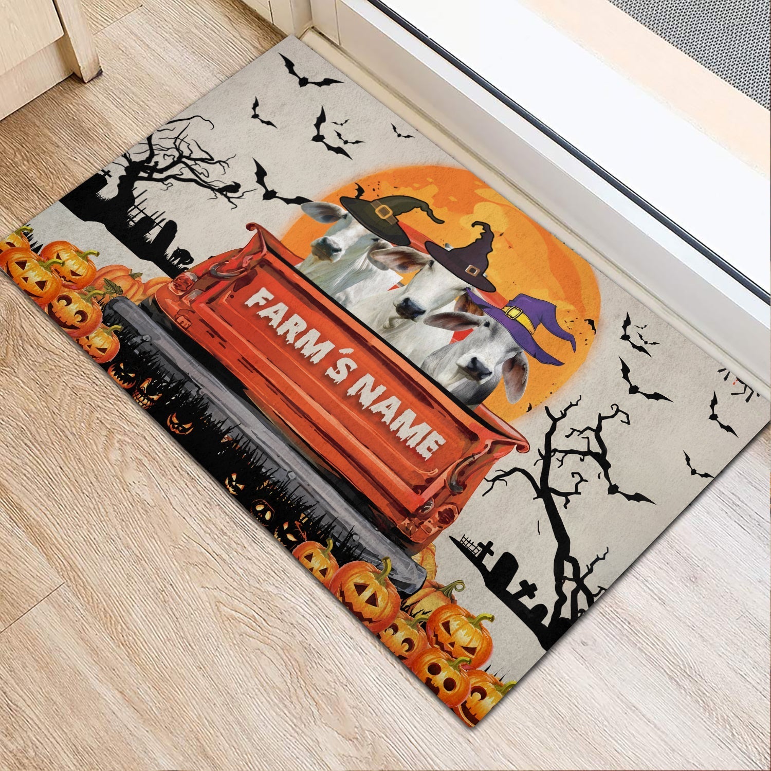 Brahman Custom Farm Name Halloween Doormat