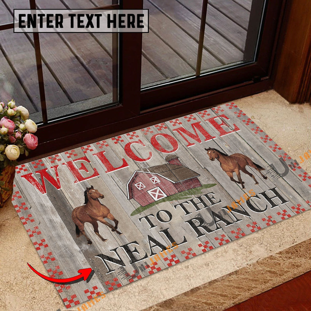 Horse Welcome To The Farmhouse Custom Name Doormat