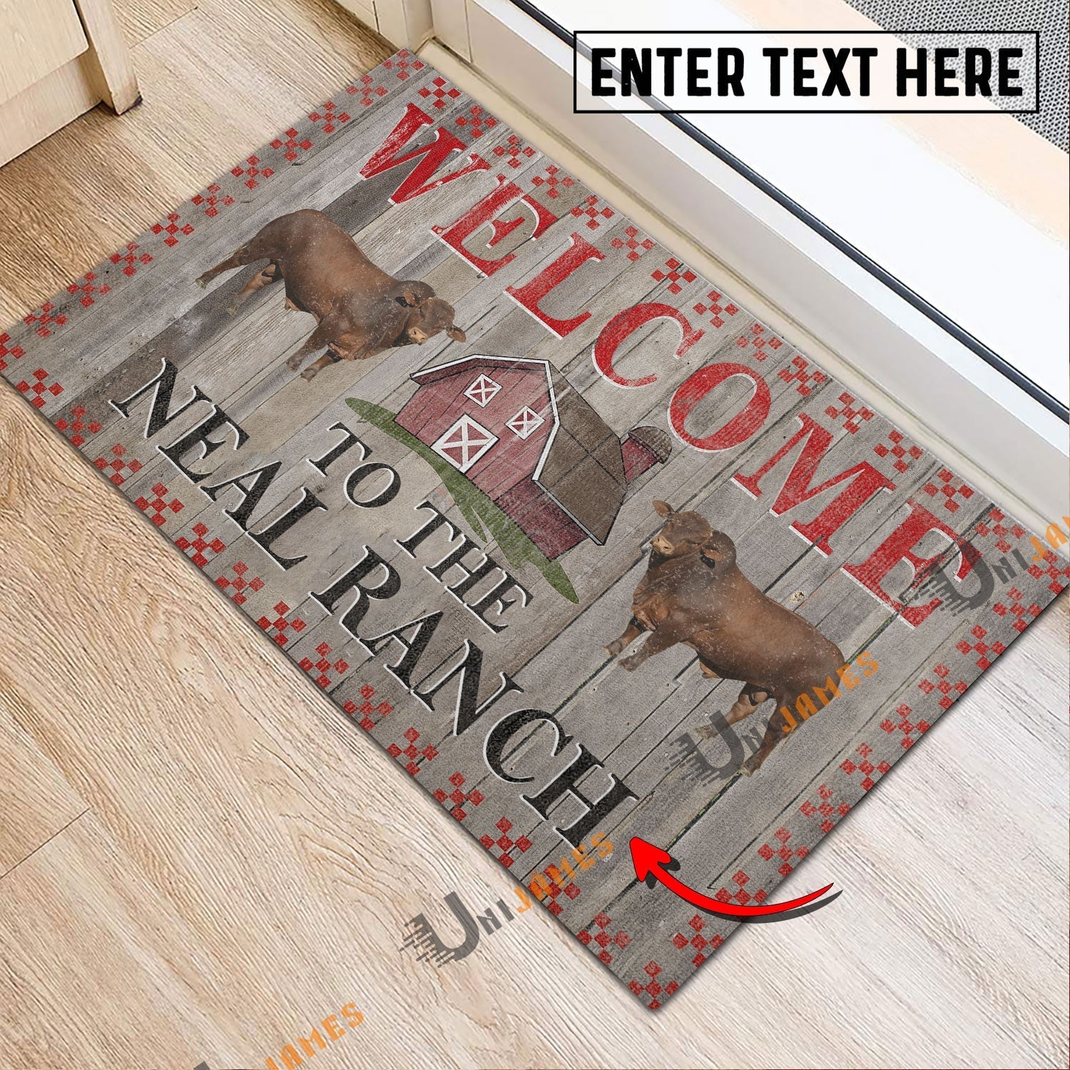 Beefmaster Welcome To The Farmhouse Custom Name Doormat