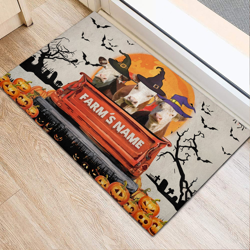 Hereford Custom Farm Name Halloween Doormat