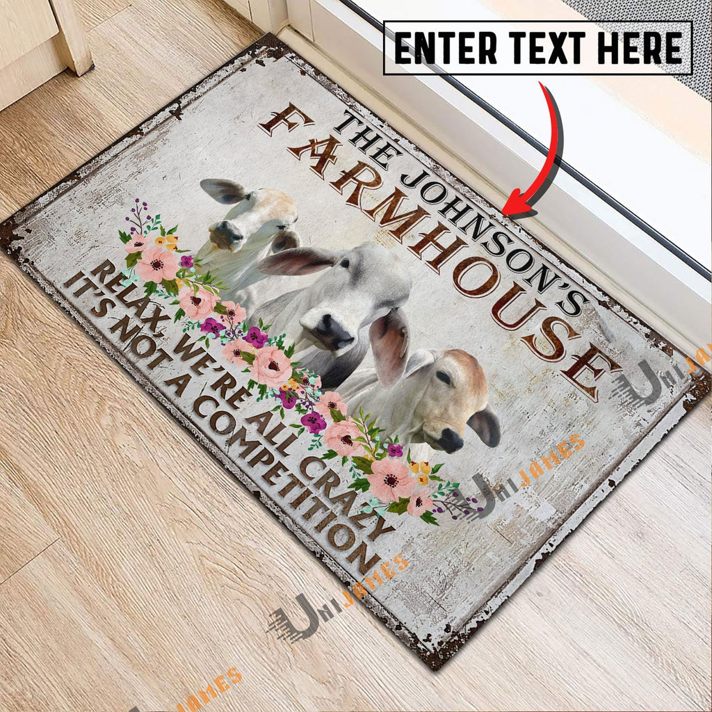 Brahman Relax Cattle Farm Personalized Name Doormat