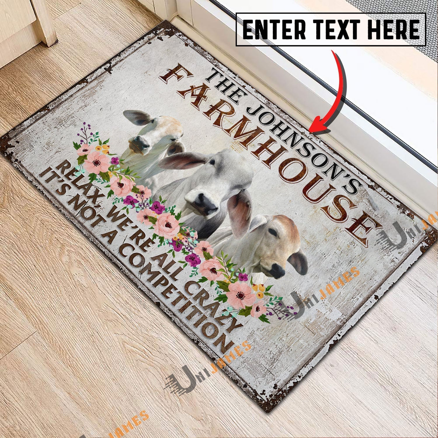 Brahman Relax Cattle Farm Personalized Name Doormat