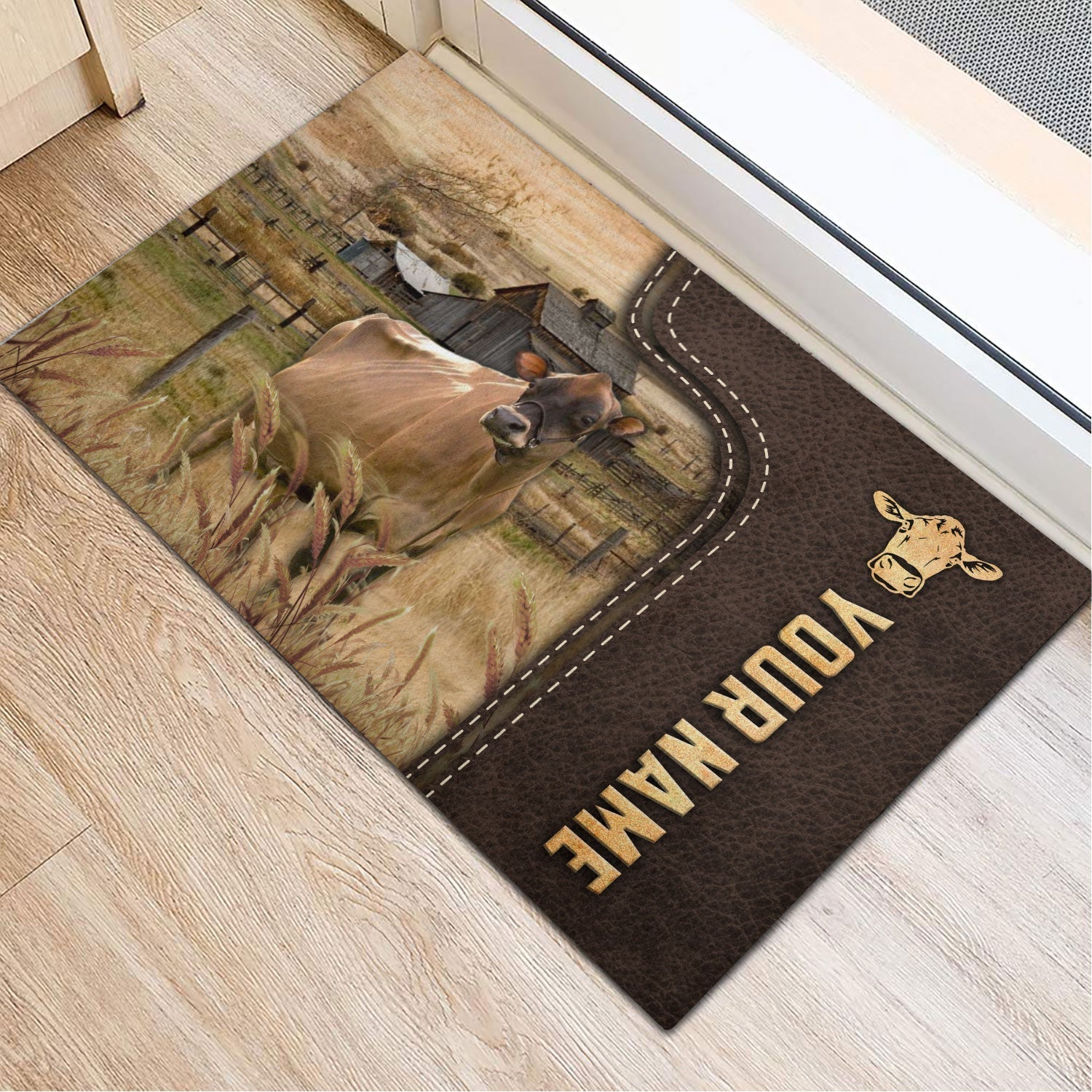 Jersey Custom Name Leather Pattern Doormat