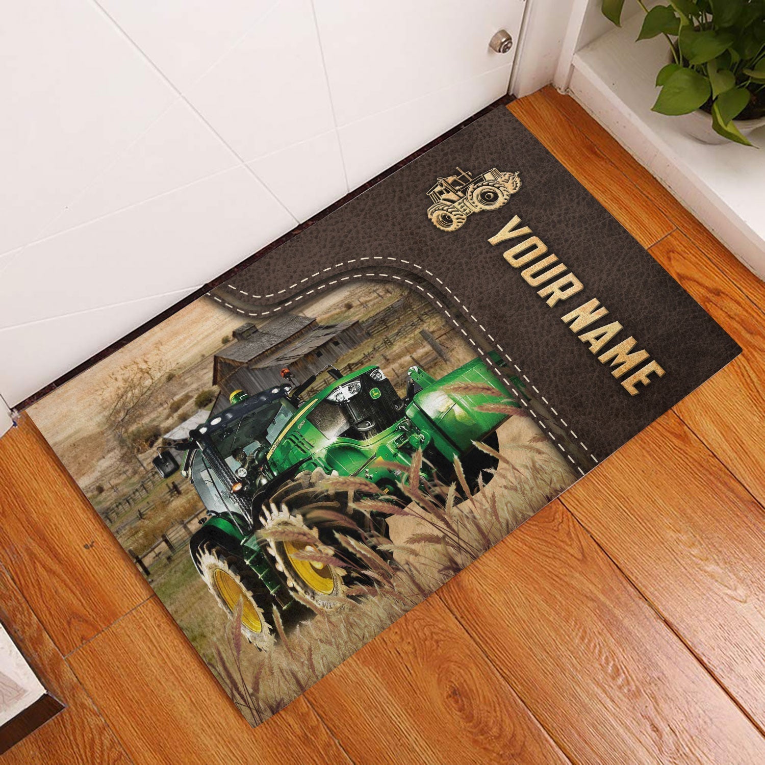 Tractor Custom Name Leather Pattern Doormat
