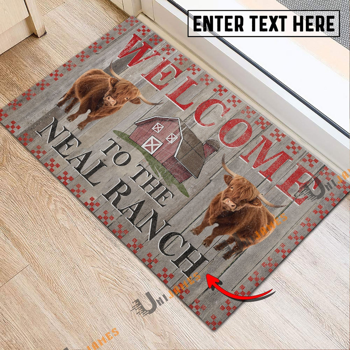 Highland Welcome To The Farmhouse Custom Name Doormat