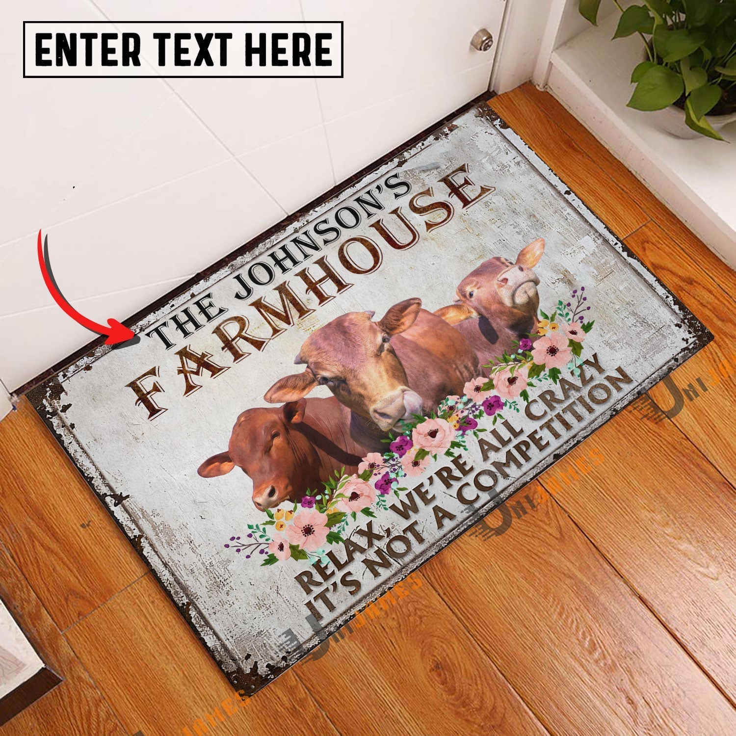 Beefmaster Relax Cattle Farm Personalized Name Doormat