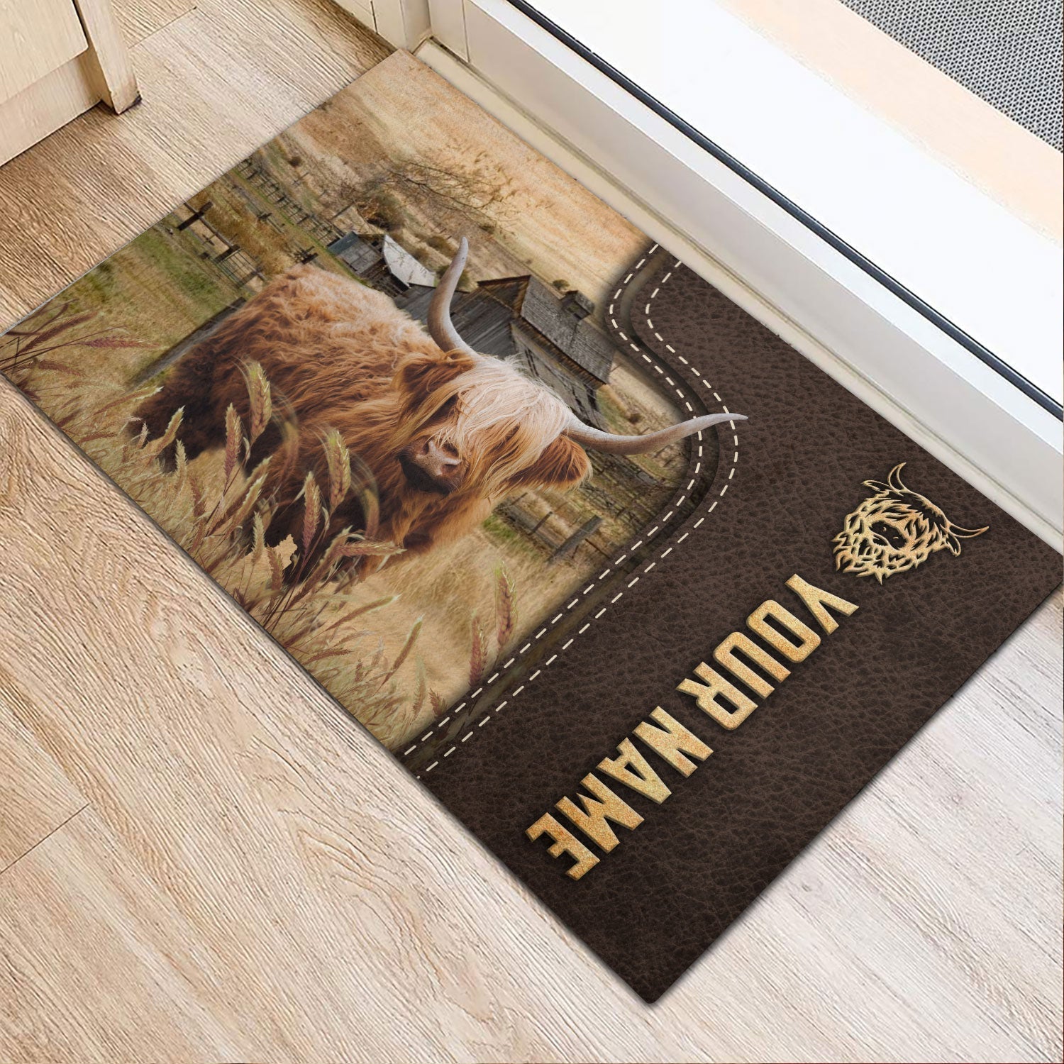 Highland Custom Name Leather Pattern Doormat