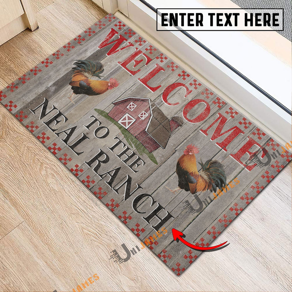 Chicken Welcome To The Farmhouse Custom Name Doormat