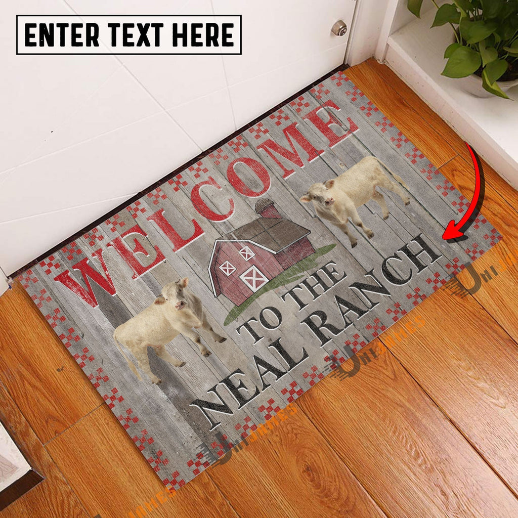 Charolais Welcome To The Farmhouse Custom Name Doormat