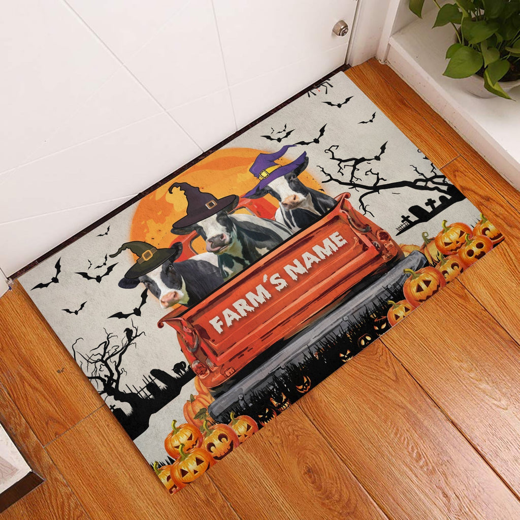 Holstein Custom Farm Name Halloween Doormat